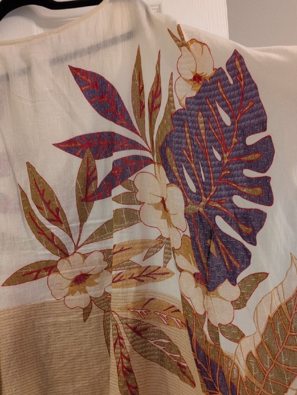 Chico's Floral Sheer Poncho Top in Cream with Gold & Purple Accents - Picture 3 of 5